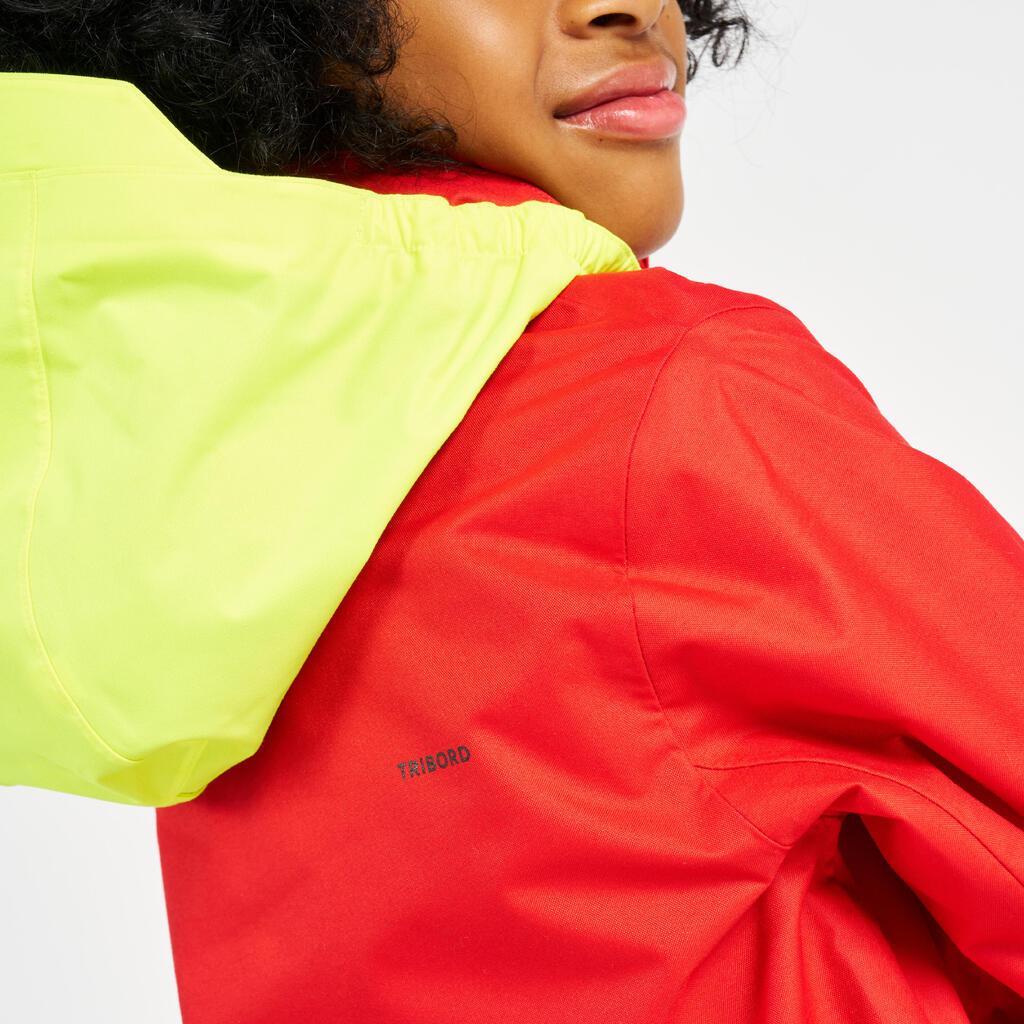 Kids’ waterproof windproof SAILING jacket 500 Red yellow