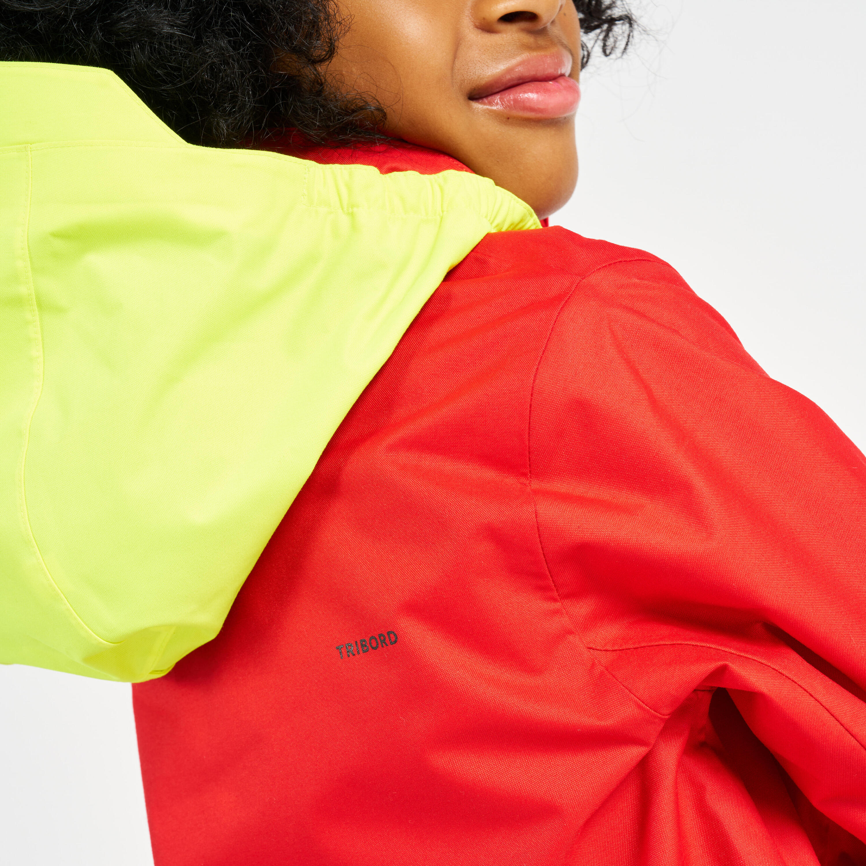 Kids’ waterproof windproof SAILING jacket 500 Red yellow 11/16