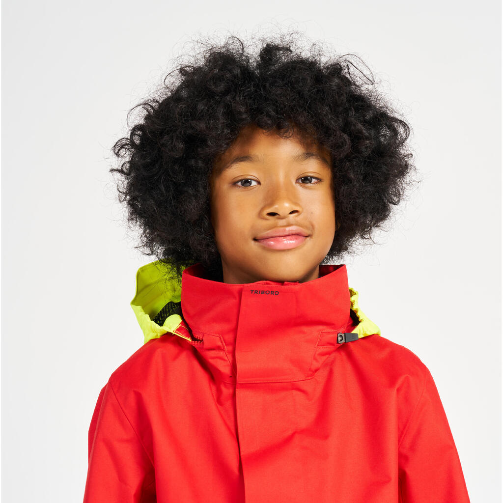 Kids’ waterproof windproof SAILING jacket 500 Red yellow