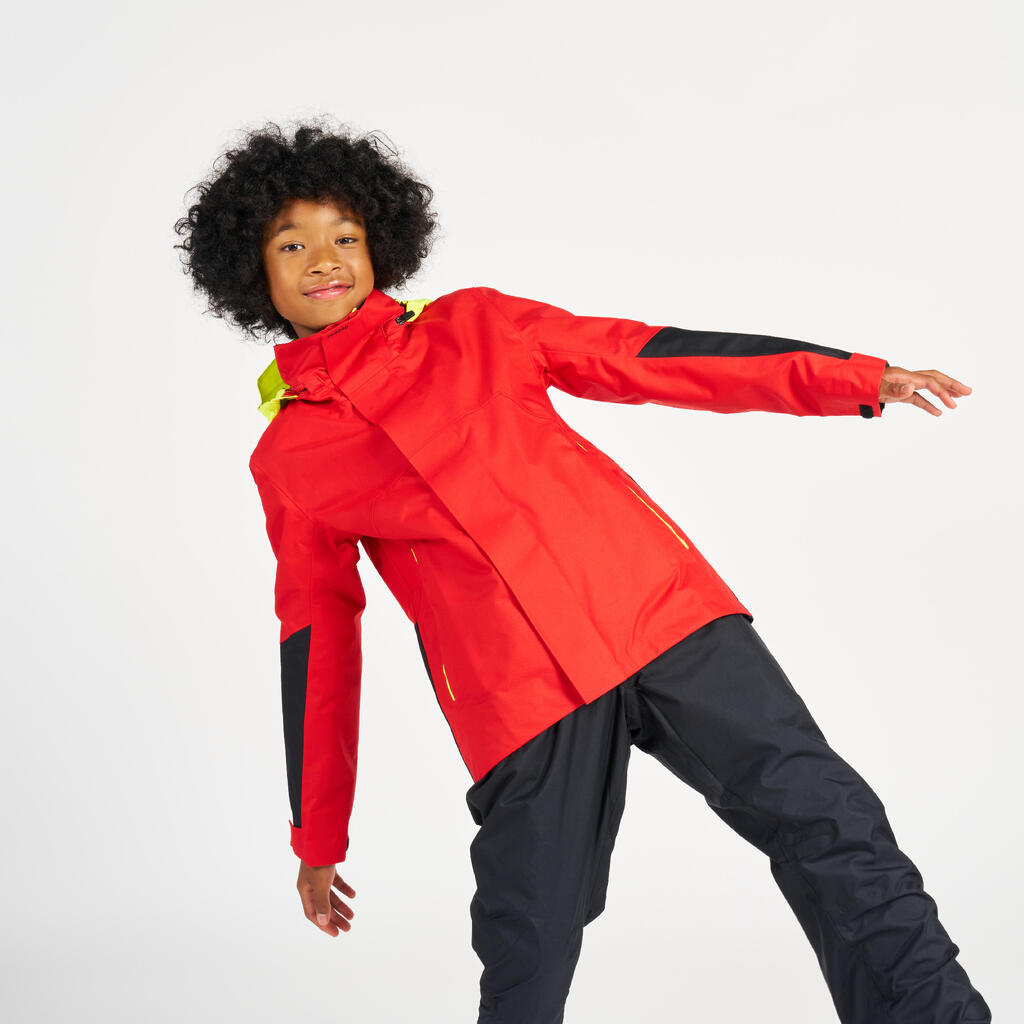 Kids’ waterproof windproof SAILING jacket 500 Red yellow