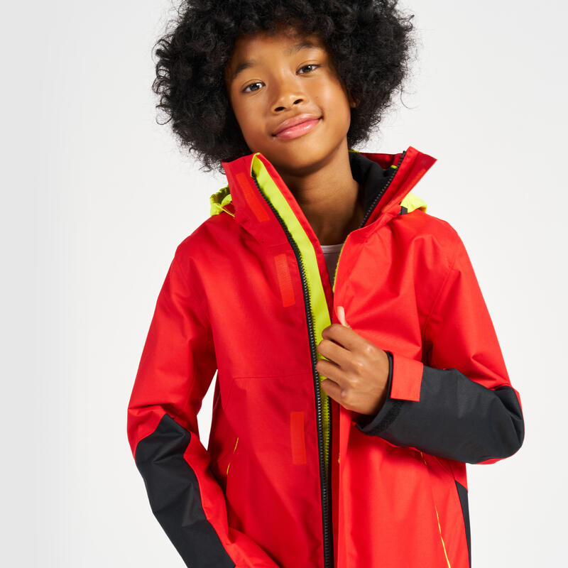 Veste de quart imperméable coupe-vent de voile Enfant SAILING 300 Rouge jaune