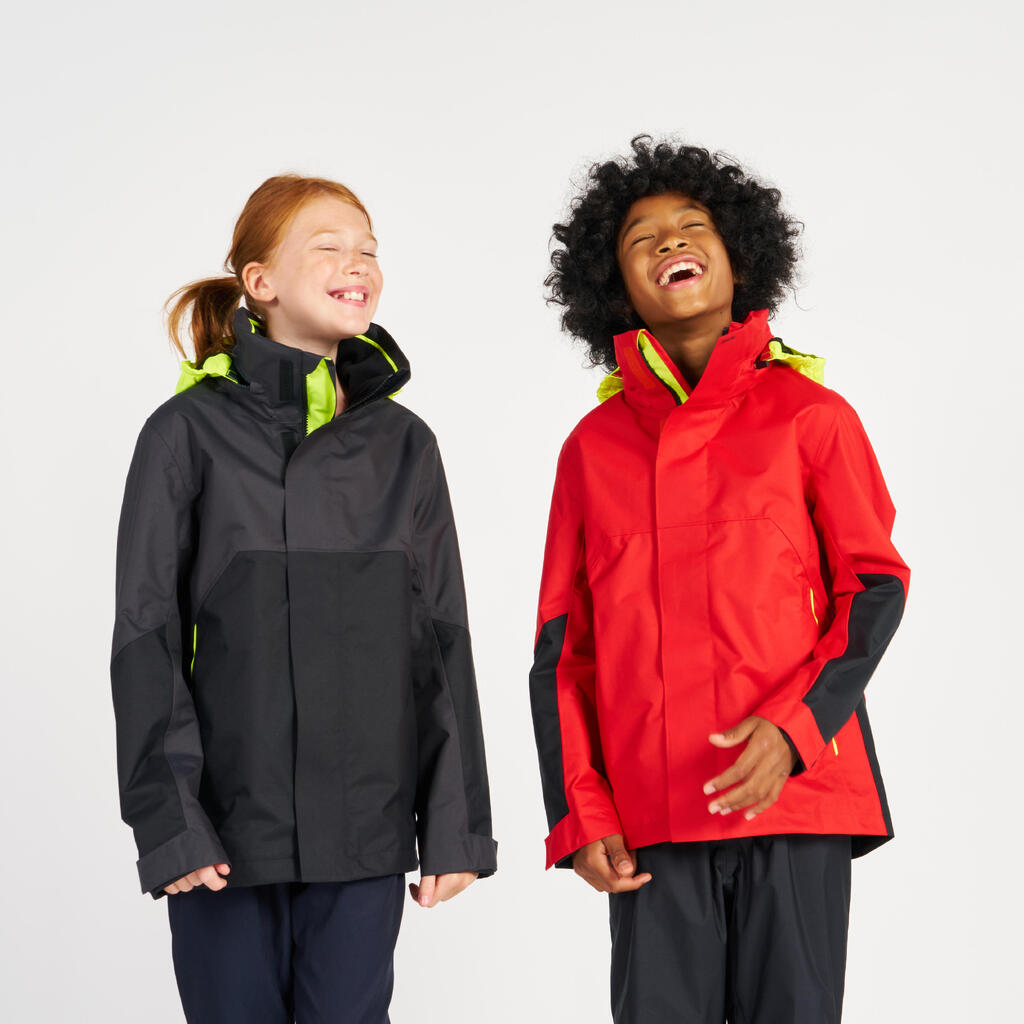 Kids’ waterproof windproof SAILING jacket 500 Red yellow