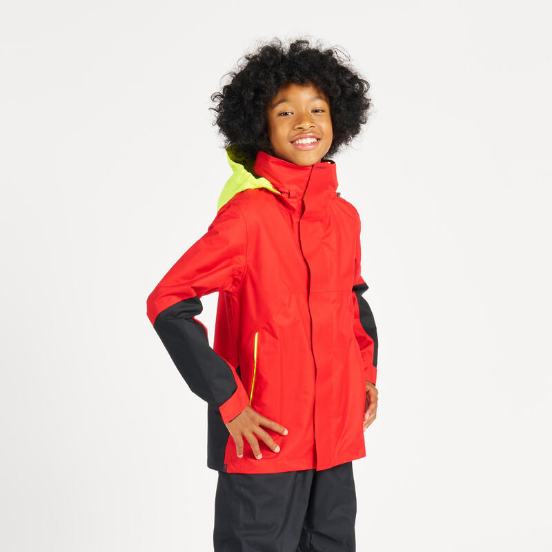 Veste de quart imperméable coupe-vent de voile Enfant SAILING 300 Rouge jaune