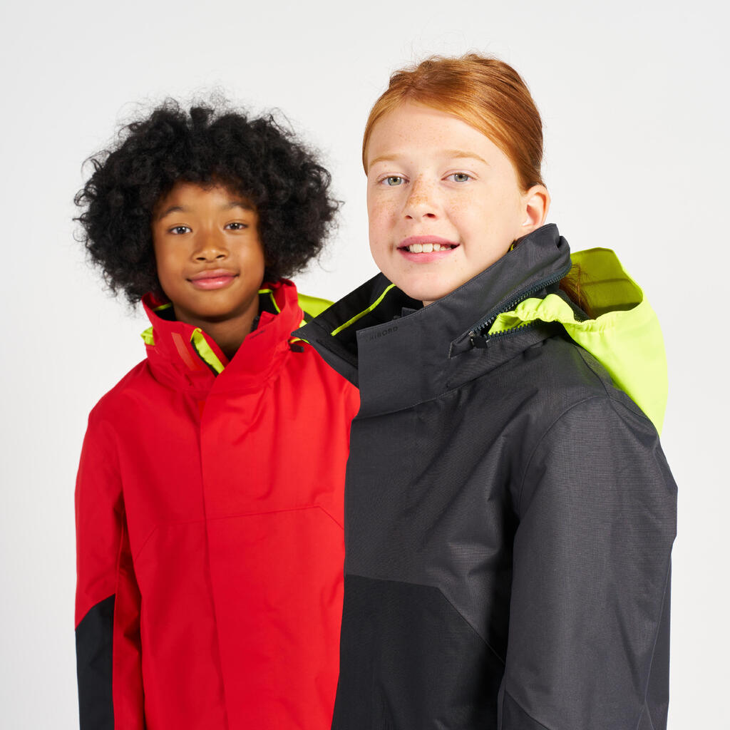 Kids’ waterproof windproof SAILING jacket 500 Red yellow