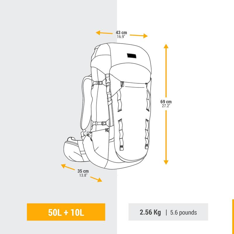 Rucsac Trekking cu husă ploaie MT900 Symbium 50+10L Gri Damă