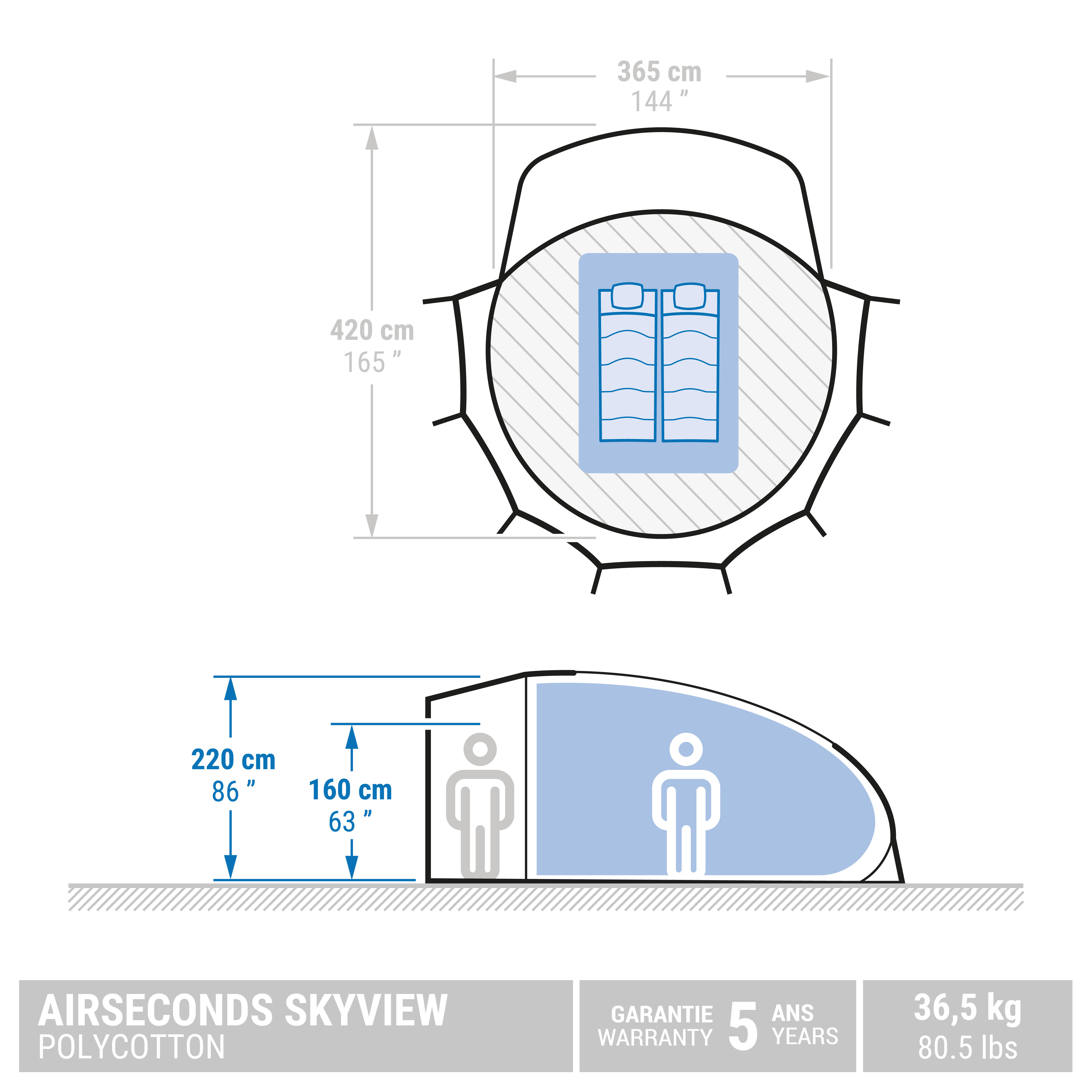 Cort Structura Gonflabila Camping Airseconds Skyview Polibumbac 2 Persoane 1 Camera