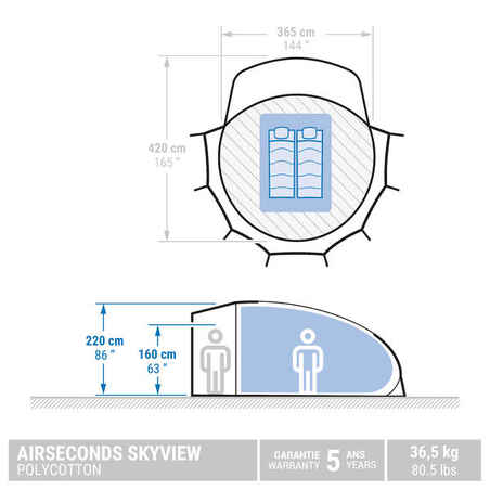 Palapinė su perregimu stogu „AirSeconds Skyview Polycotton“, dvivietė