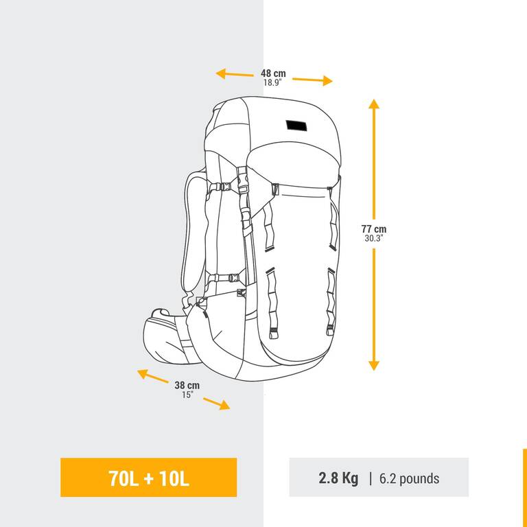 Men's Trekking 70+10L Backpack MT900 Symbium 