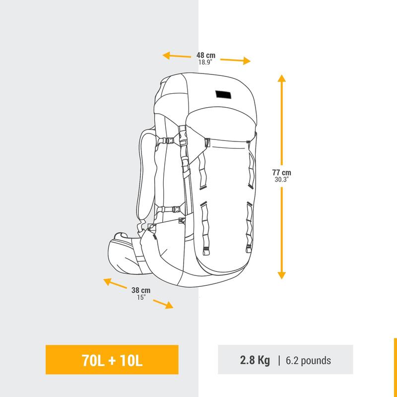 Erkek Outdoor Trekking Sırt Çantası - Gri - 70+10 L - MT900 Symbium