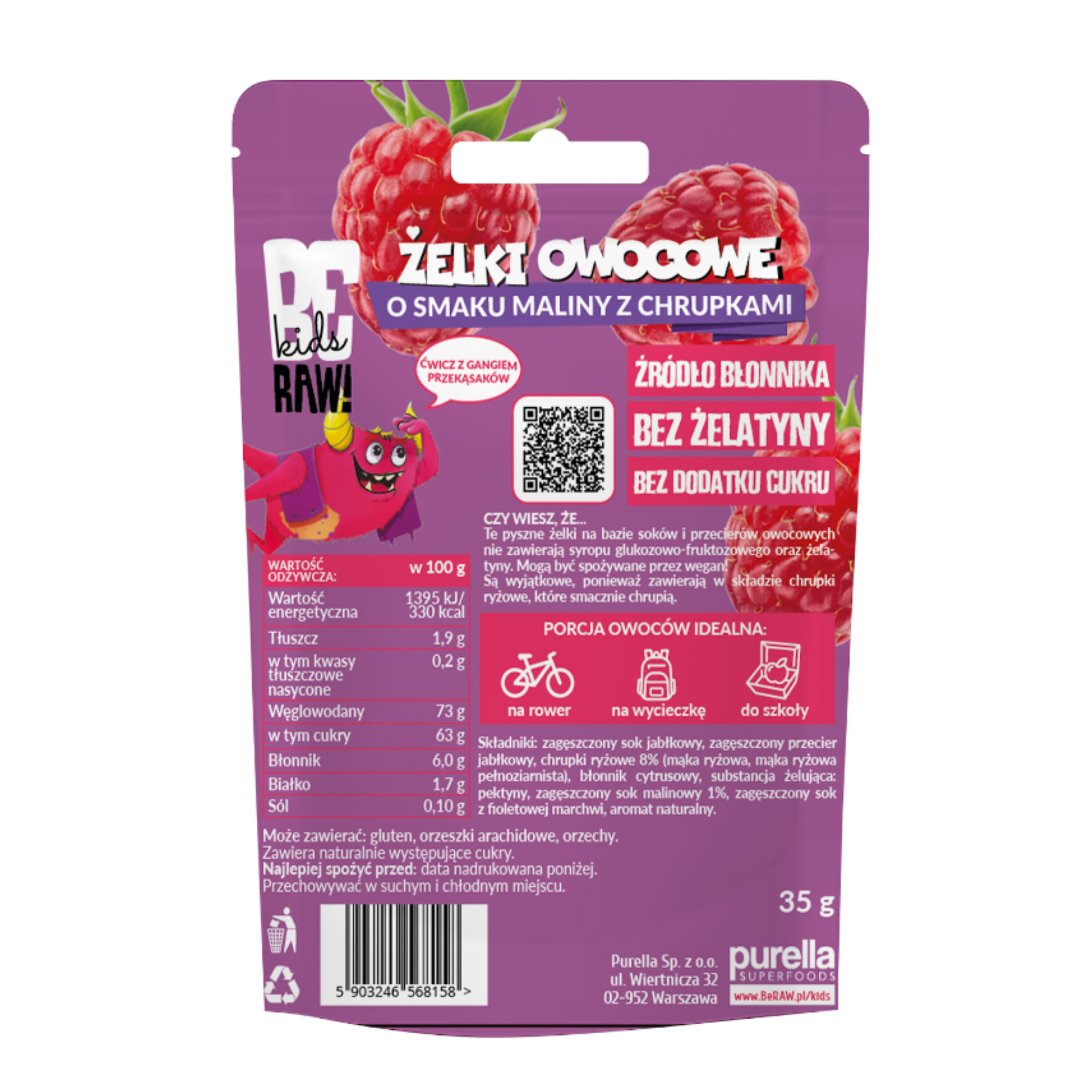 BeRAW kids żelki Malina z chrupkami 35g 2/2