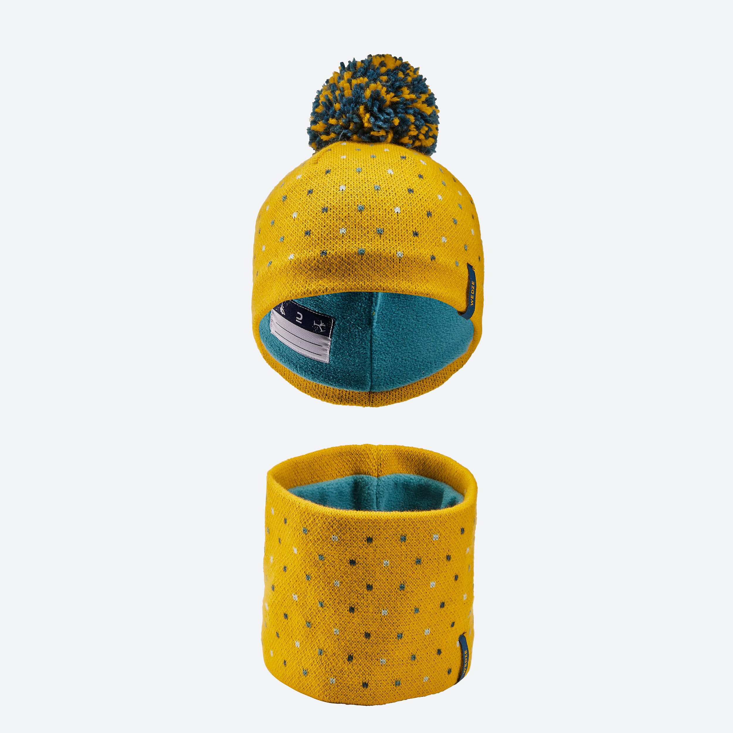 Baby Ski/Sledge Hat and Snood – WARM Yellow Spots 7/9