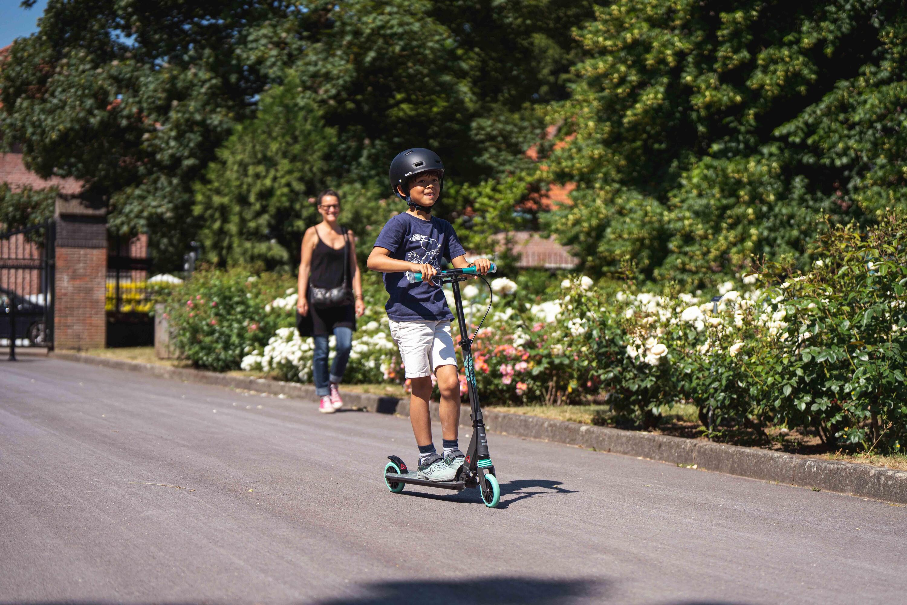 Scooter Tretroller Kinder Federung Lenkerbremse - Mid 5 grau/grün 17/22