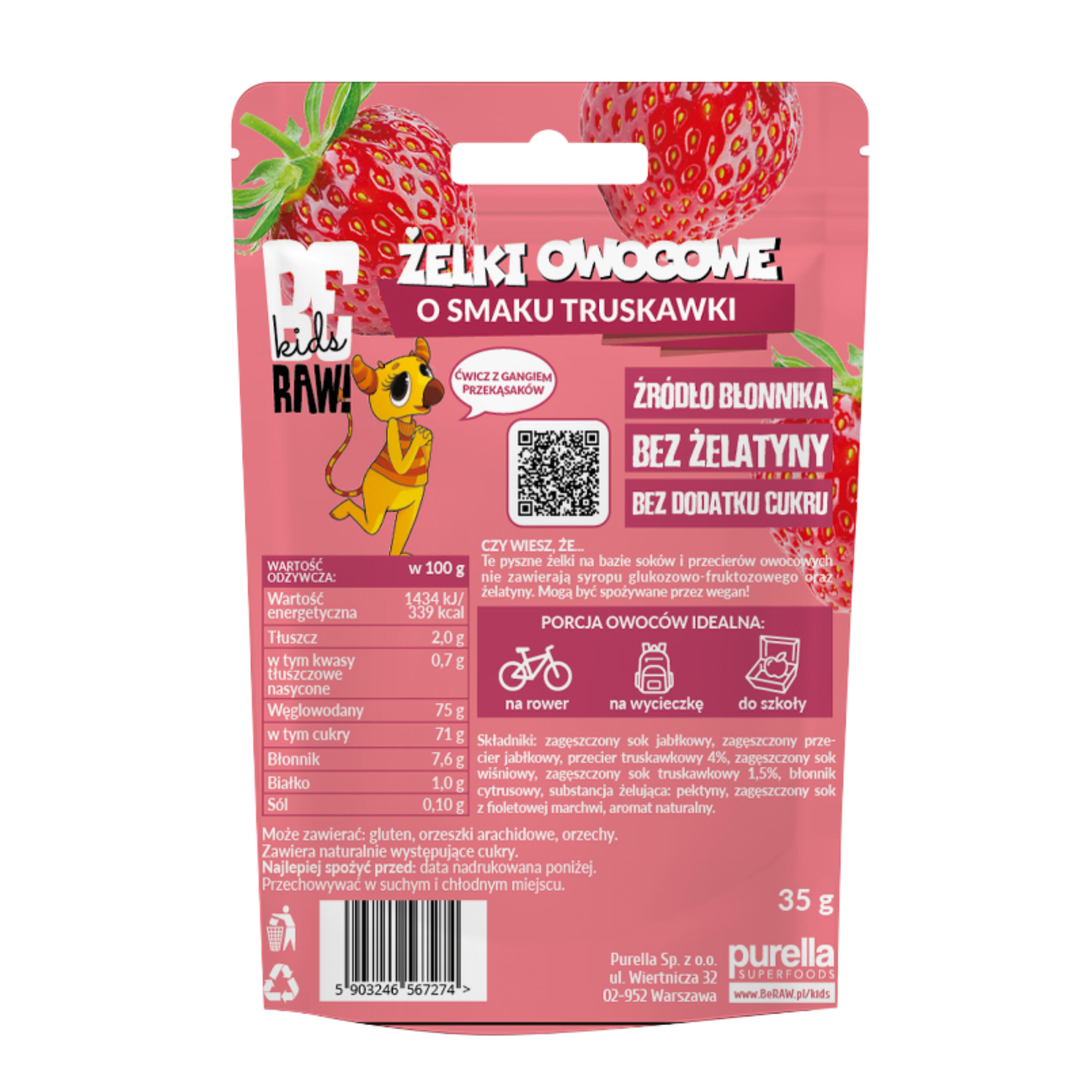 BeRAW kids żelki truskawka 35g 2/2