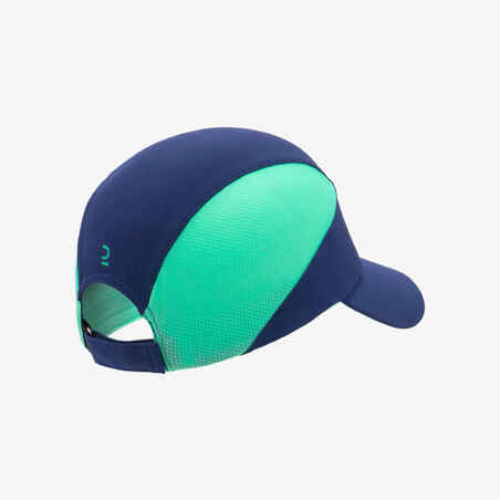 Vaikiška laidi orui bėgimo kepuraitė „Kiprun Run Dry“, tamsiai mėlyna, žalia