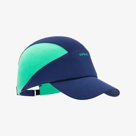 Vaikiška laidi orui bėgimo kepuraitė „Kiprun Run Dry“, tamsiai mėlyna, žalia