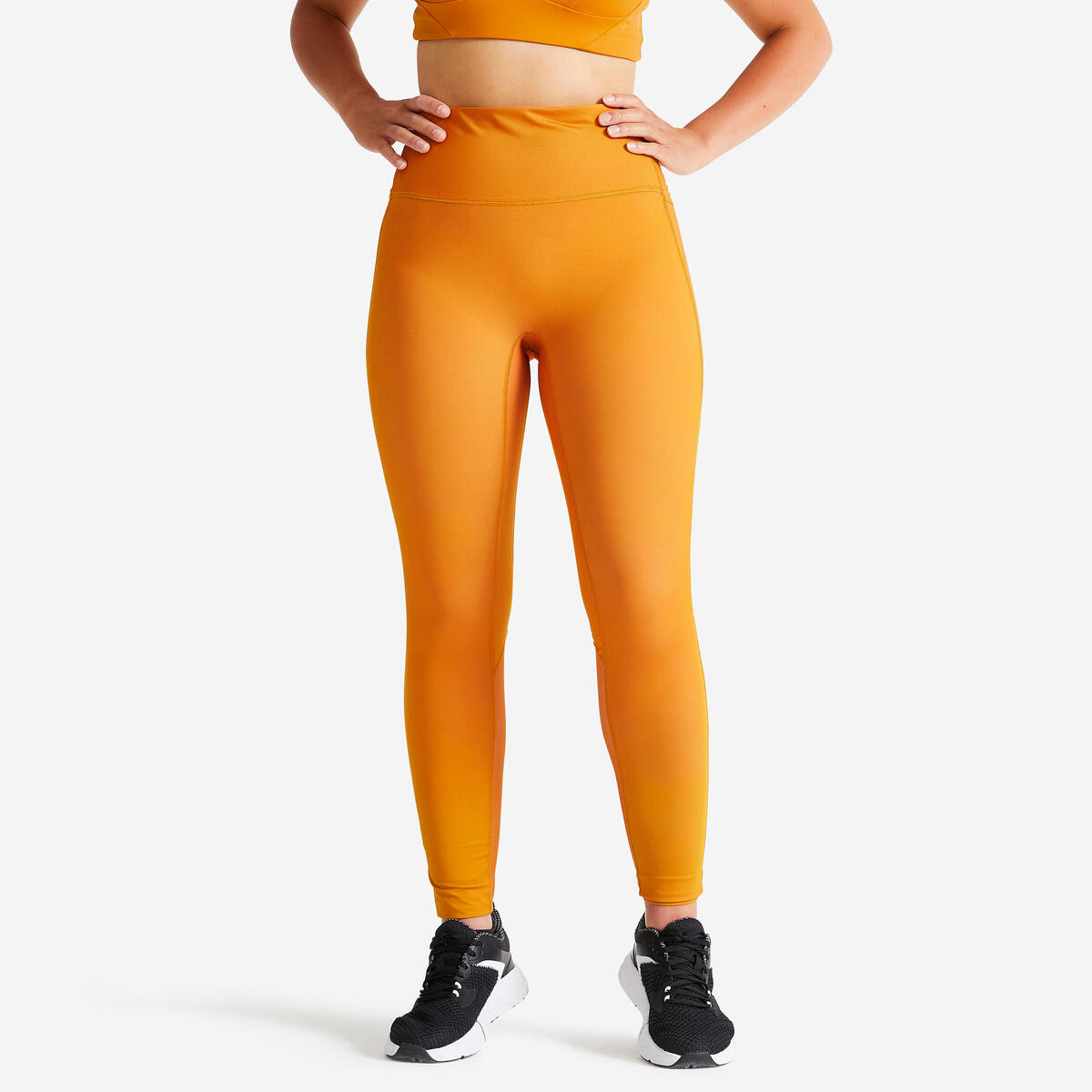 Legging taille haute gainant Fitness Cardio Femme Ocre
