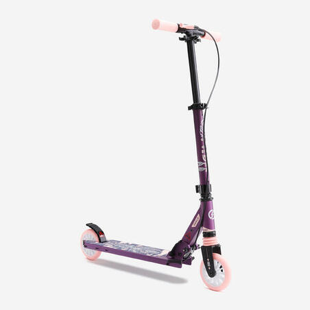 Kids' folding scooter with handlebar brake and suspension, purple