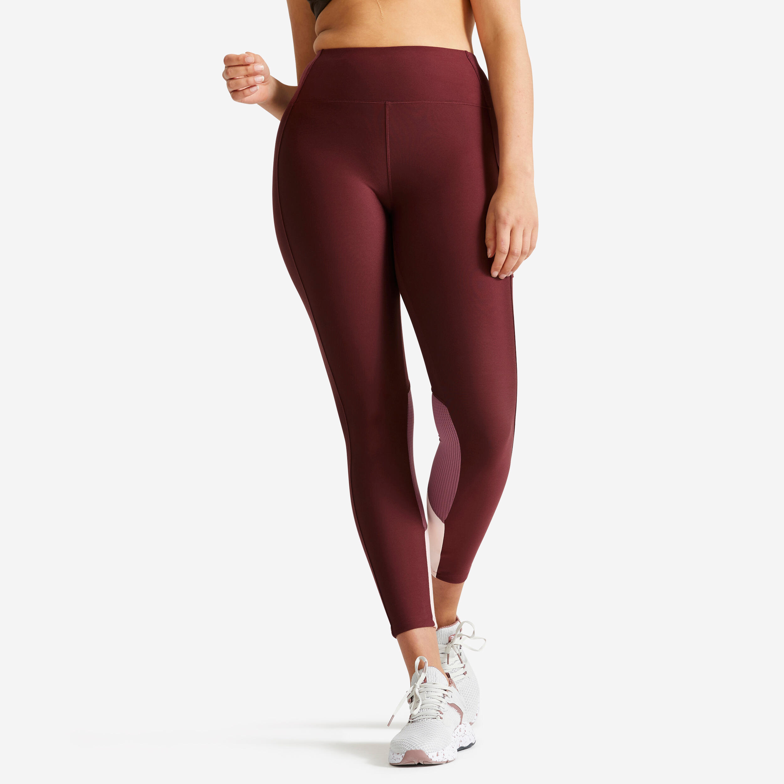 DOMYOS Women's phone pocket fitness high-waisted leggings, burgundy