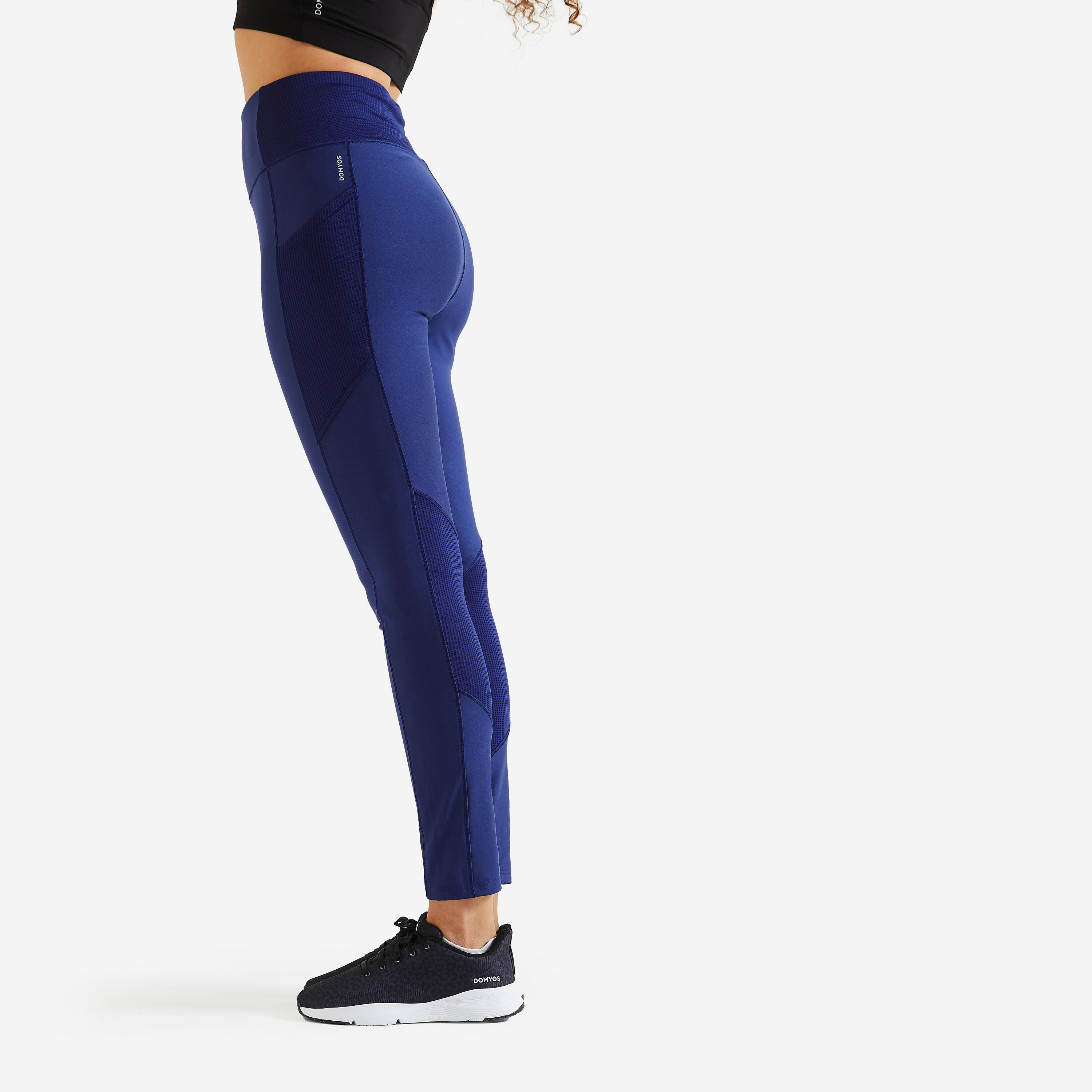 DOMYOS Women's phone pocket fitness high-waisted leggings, indigo