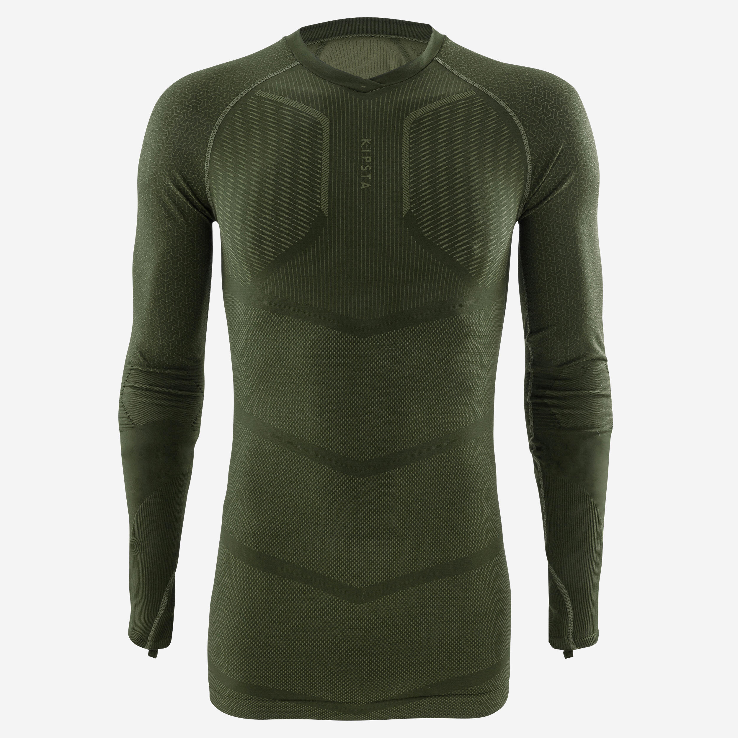 Kipsta - Sous-vetement Thermique Haut Manches Longues Adulte Kaki Keepdry 500 - Sous Vêtement Haut - Football / Futsal / Sepak - Marron-vert - 44l -