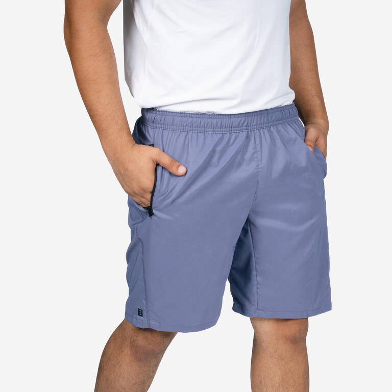 Men Sports Gym Shorts   Polyester With Zip Pockets - Blue