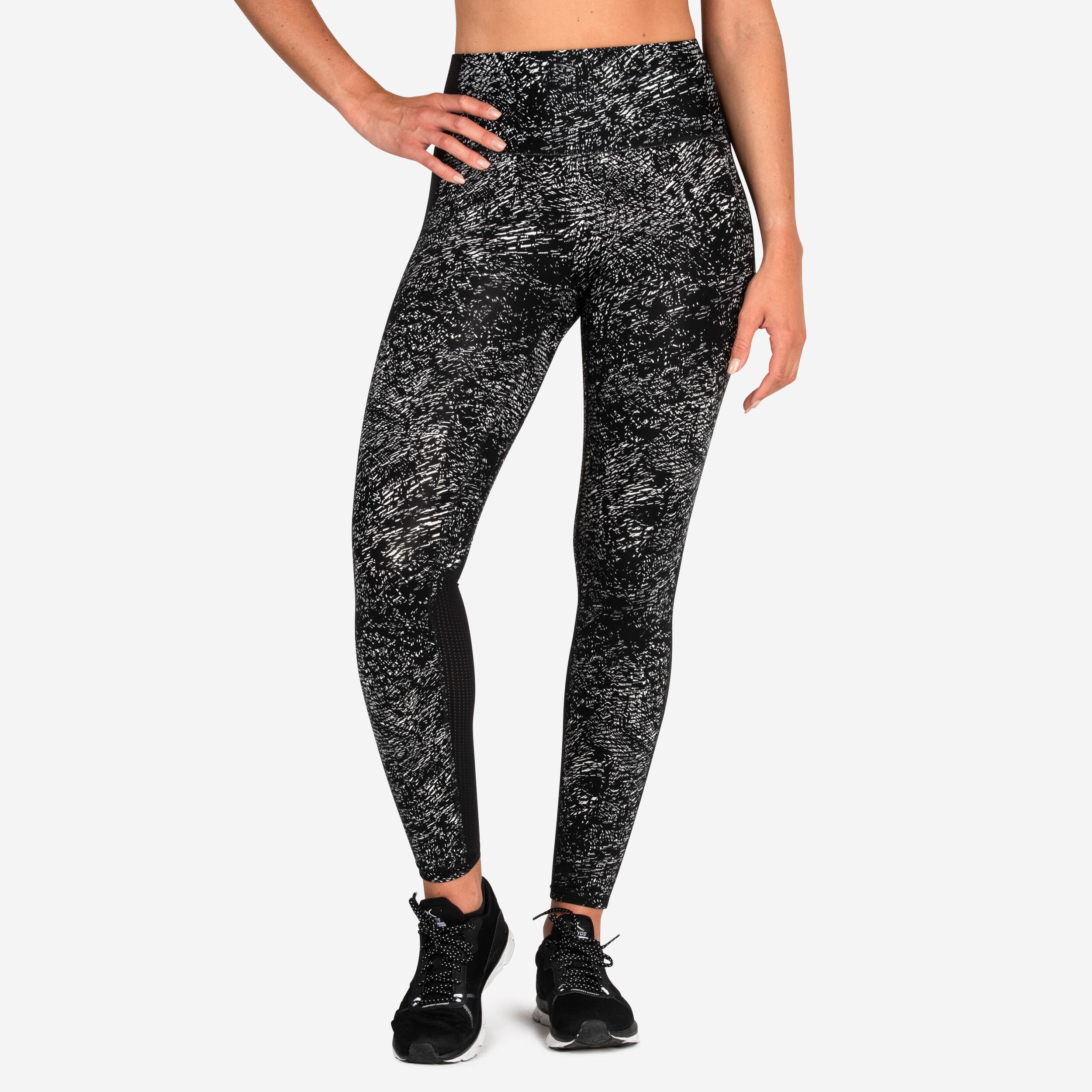 Women's shaping fitness cardio high-waisted leggings, black/white 1/5