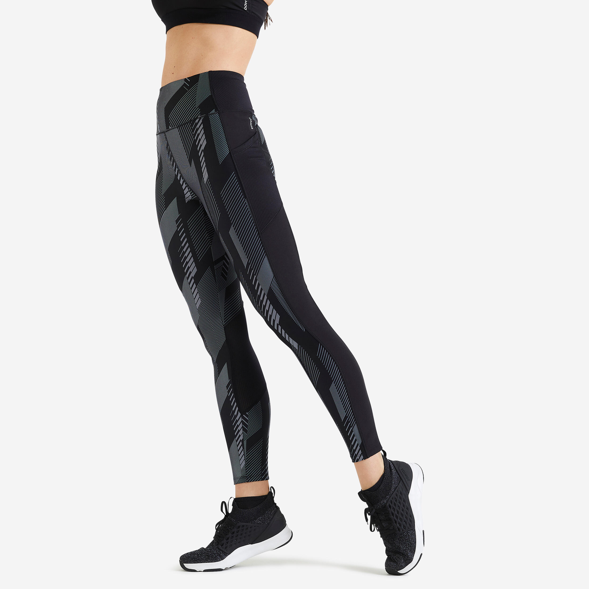 Women's Fitness Leggings with Phone Pocket Grey Print