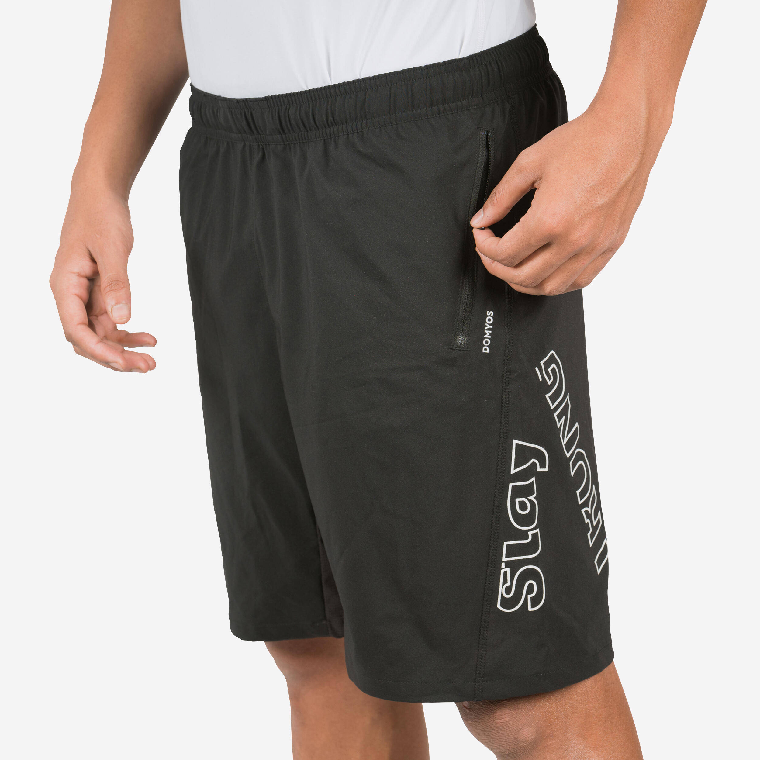 Men Gym Shorts Stretchable, Quick Dry with Zip Pockets - Black