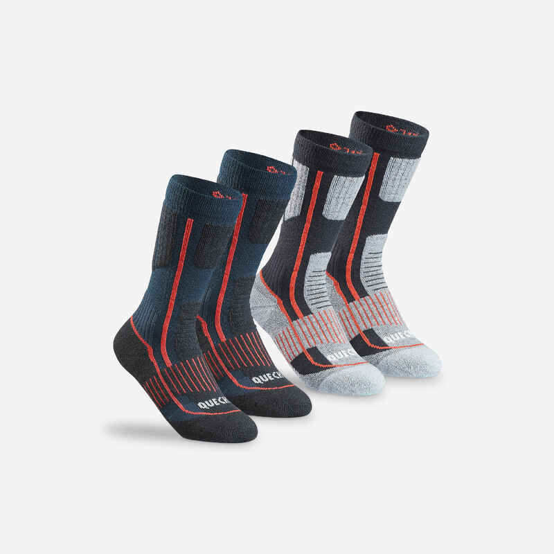 Παιδικές κάλτσες πεζοπορίας SH500 MOUNTAIN MID - 2 Ζεύγη - Μπλε/Γκρι