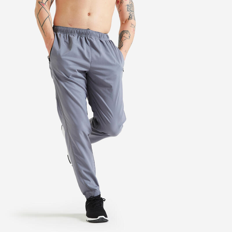 男款透氣標準剪裁基本款健身長褲 - 灰色