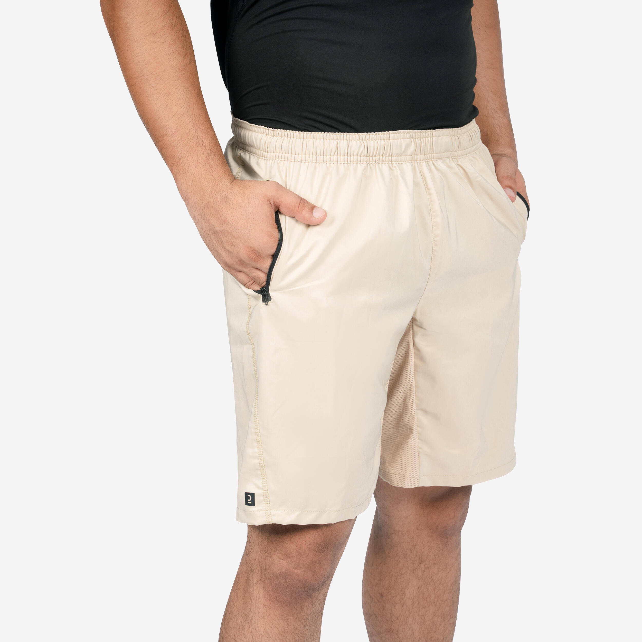 Men Gym Shorts Stretchable, Quick Dry with Zip Pockets - Beige
