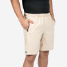 Men Sports Gym Shorts   Polyester With Zip Pockets - Beige