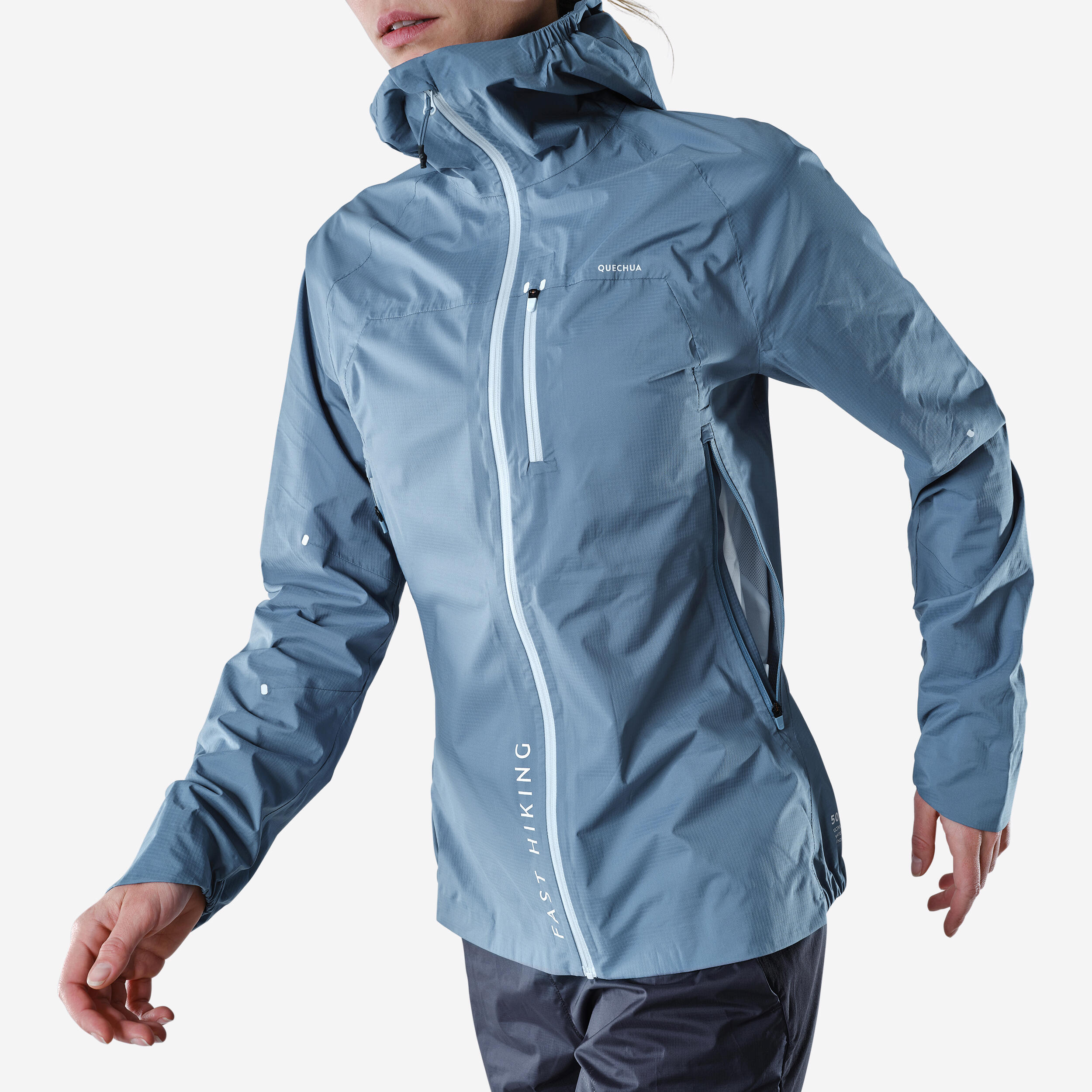 QUECHUA Women’s ultra-light waterproof fast hiking jacket - FH500 Rain - Blue