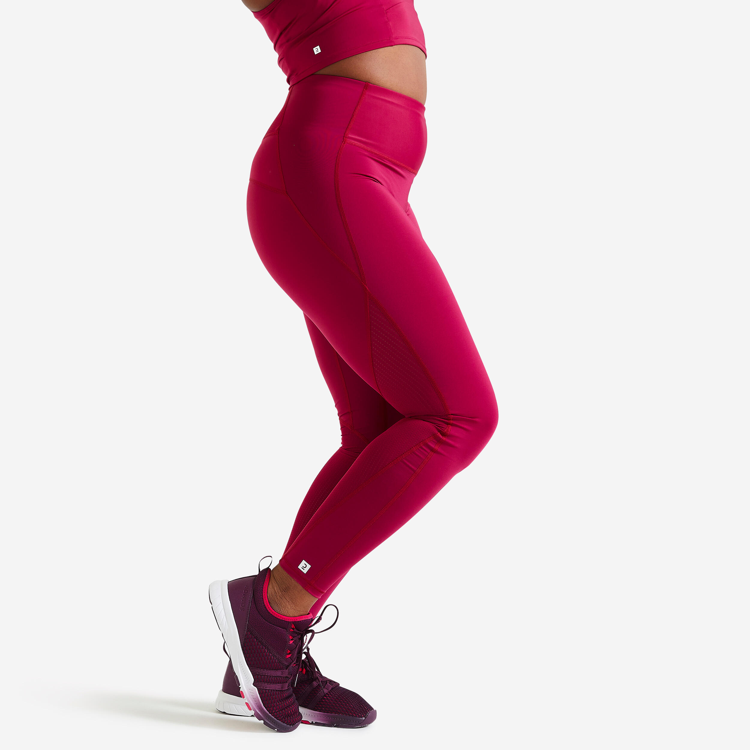 DOMYOS Women's shaping fitness cardio high-waisted leggings, beetroot