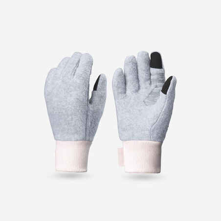 Sive in rožnate pohodniške rokavice iz flisa SH500 za otroke