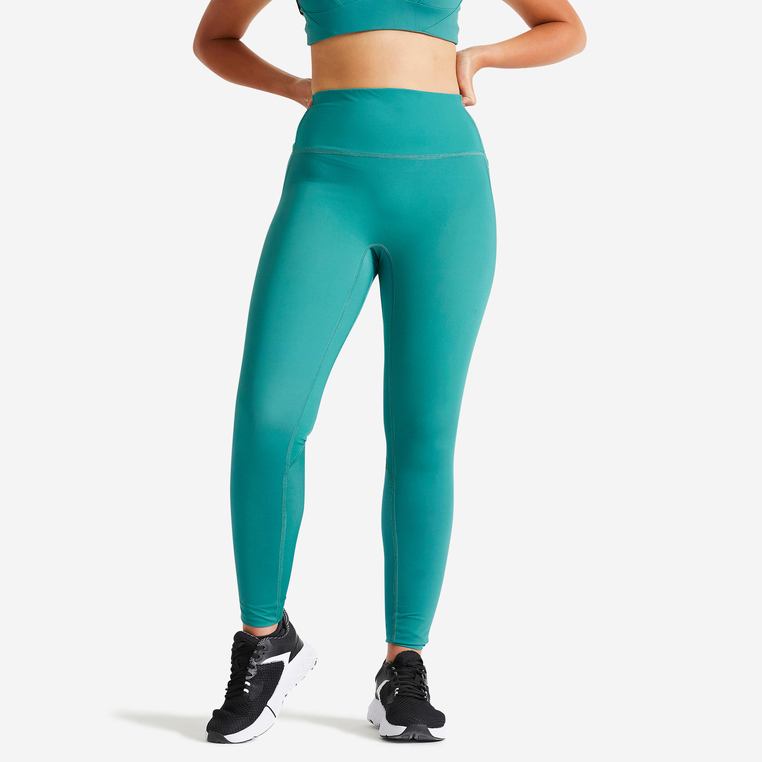 Mallas Talle Alto Moldeador Fitness Cardio Mujer Azul Decathlon