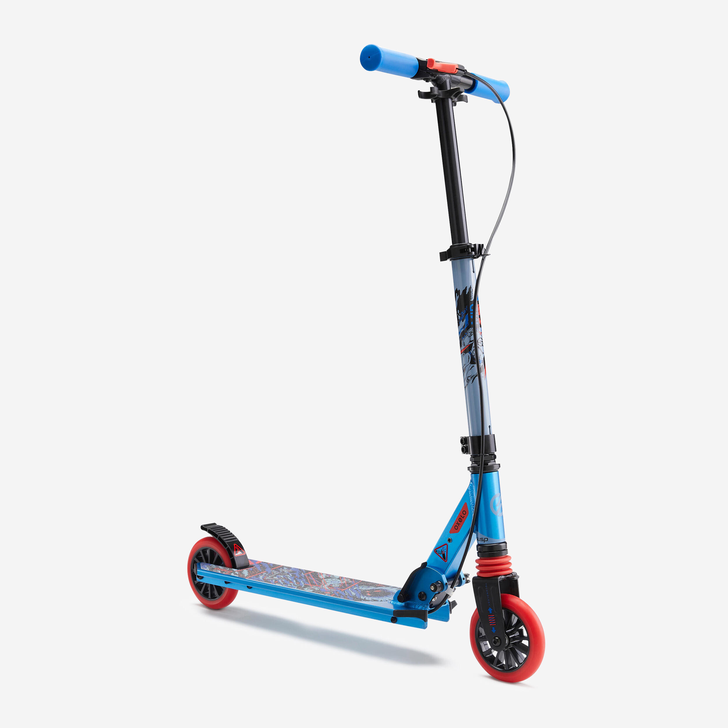 OXELO Kids' Scooter With Handlebar Brake and Suspension Mid 5 - Blue Graphics