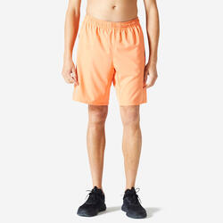 Ademende basic fitness short voor heren zakken met rits oranje