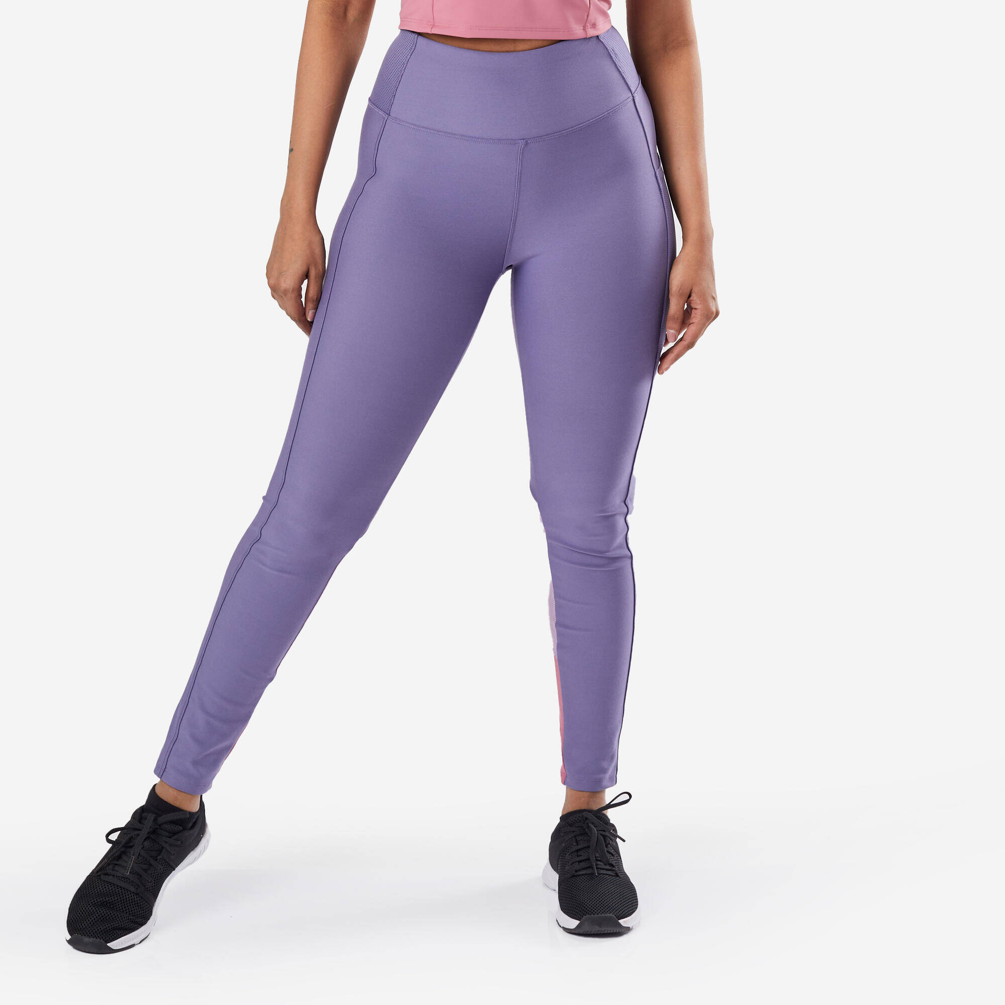 Women's Fitness Leggings with Phone Pocket - Purple/Old Pink