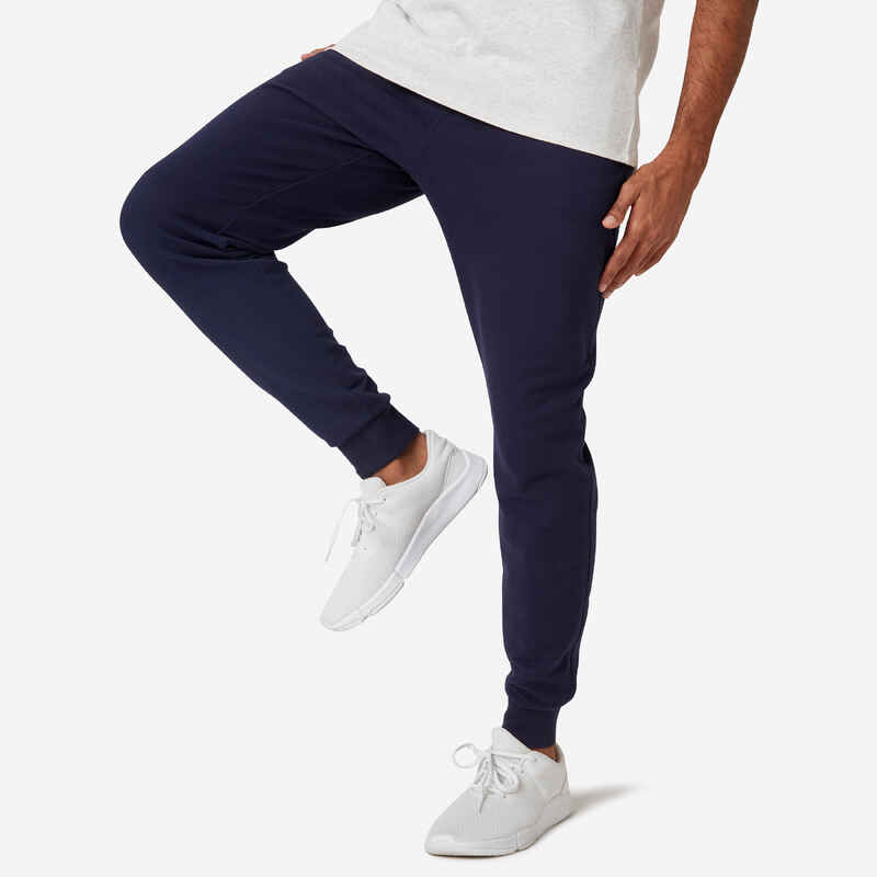 Pantalón chándal fitness algodón ajustado Hombre Domyos 500+ azul