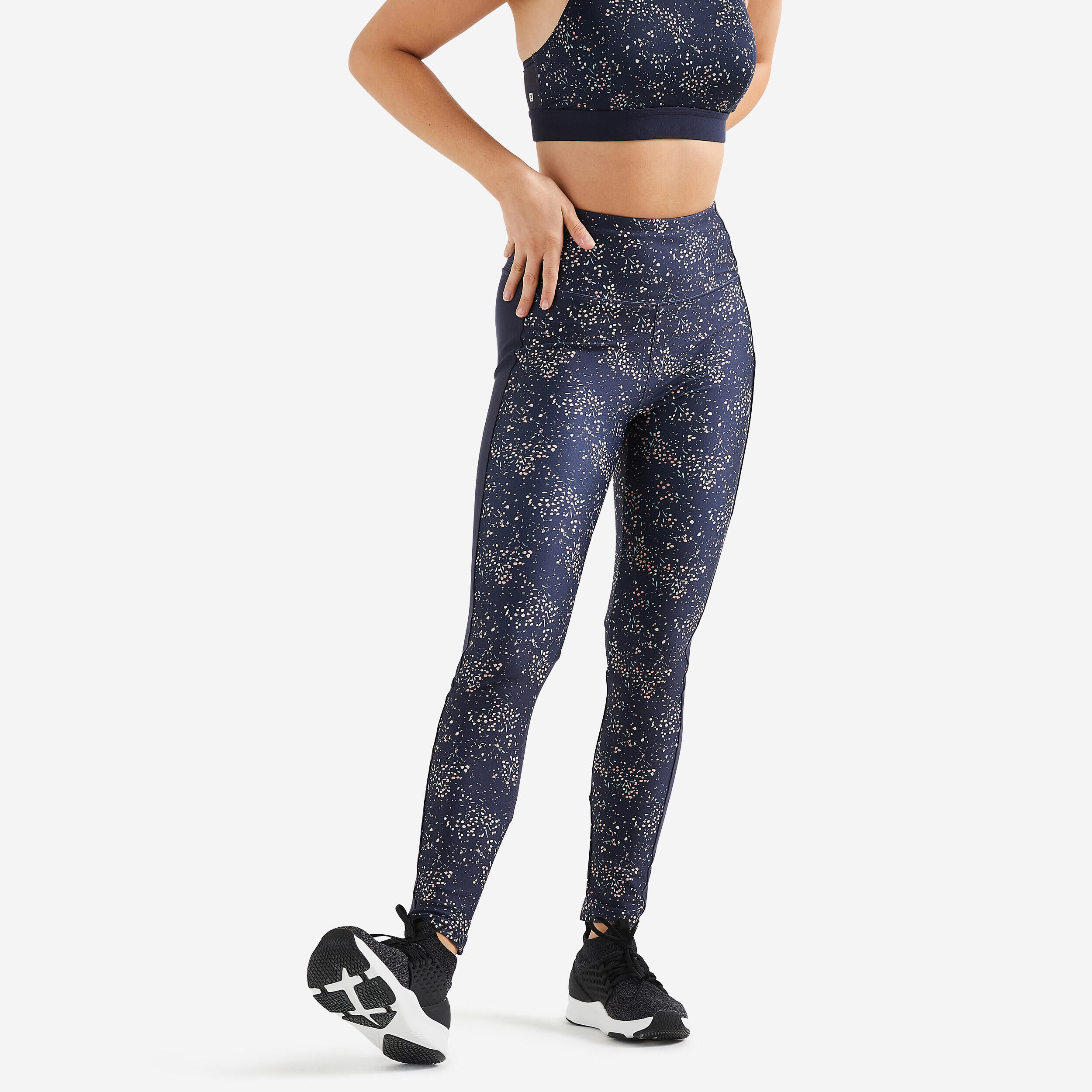 DOMYOS Women's phone pocket fitness high-waisted leggings, dark blue