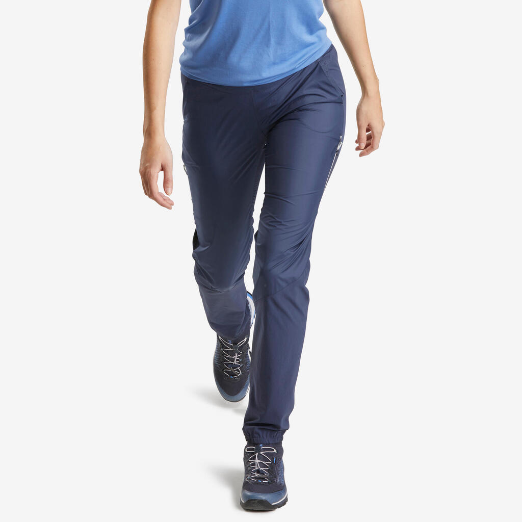 Ultra-light fast hiking women’s trousers FH500 blue.