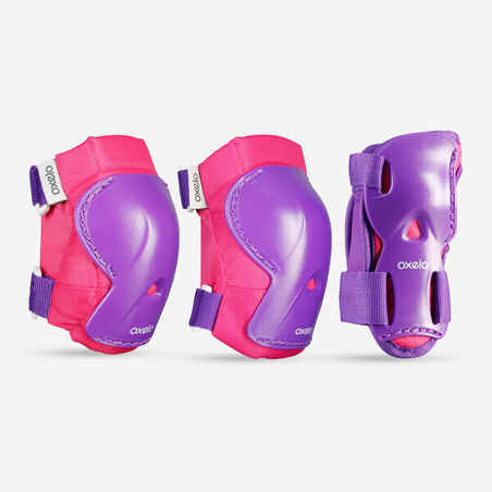 Kit de protecciones para Patinaje de niños Oxelo Play rosado - morado