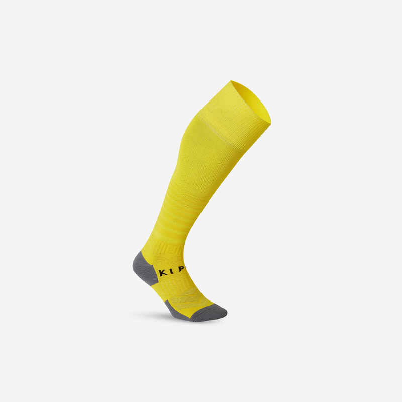 Kids' Football Socks F500 - Yellow with Stripes