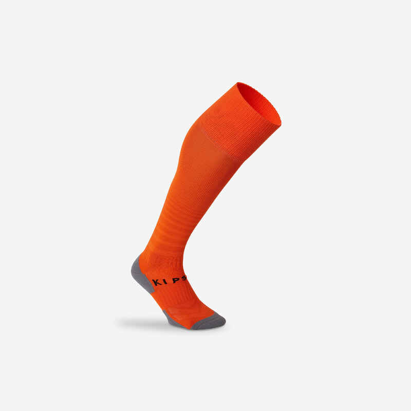 Kids' Football Socks F500 - Orange with Stripes