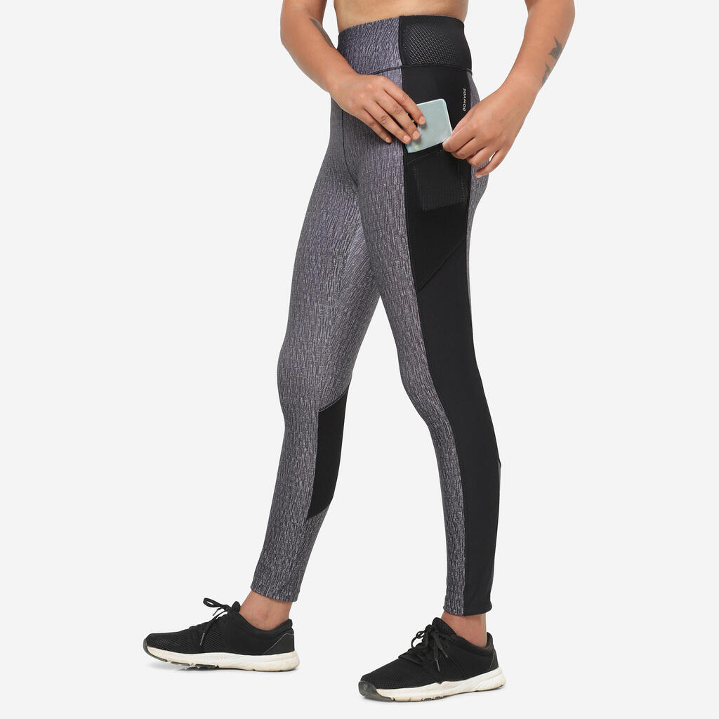Women's Fitness Leggings with Phone Pocket - Grey/Black