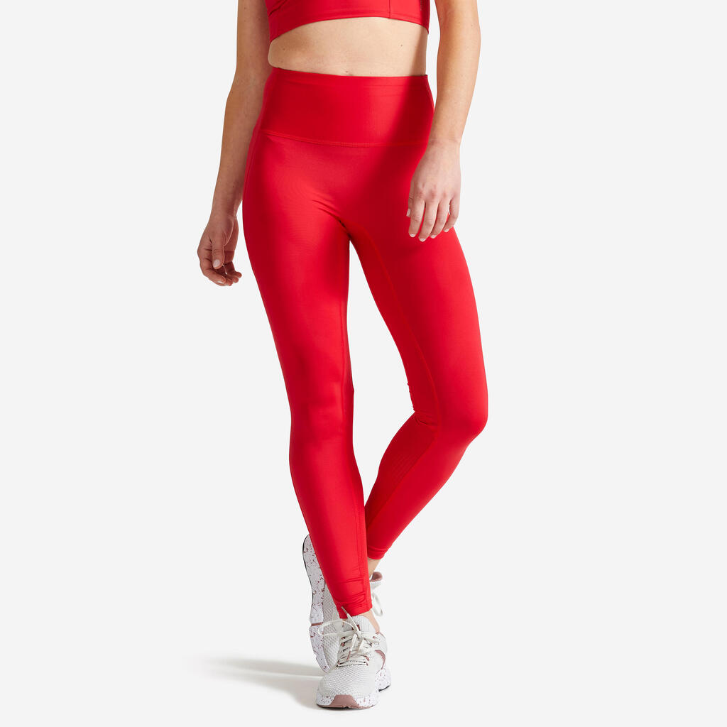 Sportleggings Damen mit hohem Taillenbund figurformend - rot