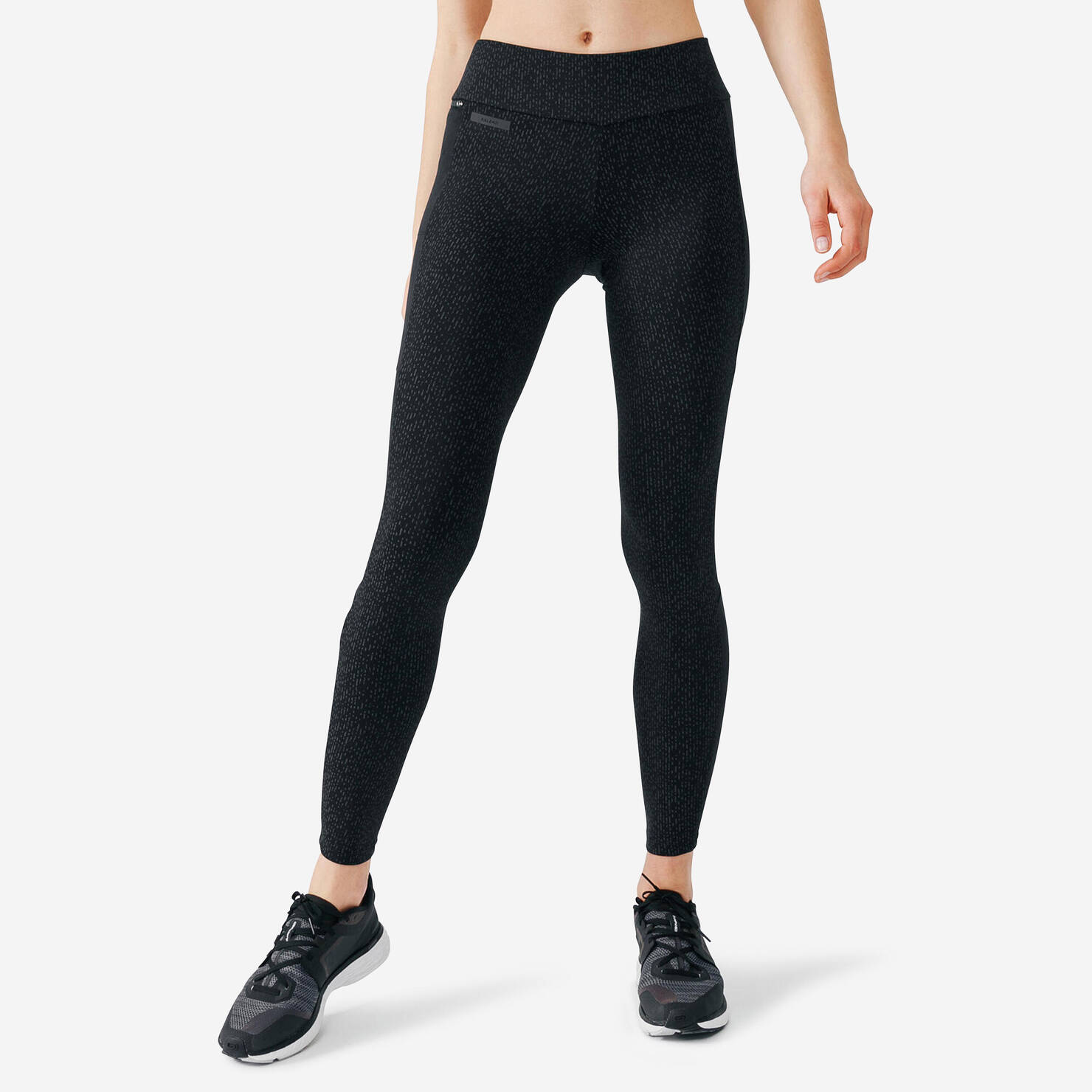 Women's Running Long Warm Leggings Warm+ Night - black with reflective motifs