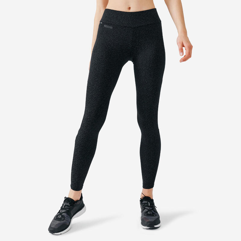 Legging running long chaud femme - Warm+ noir motifs réfléchissants