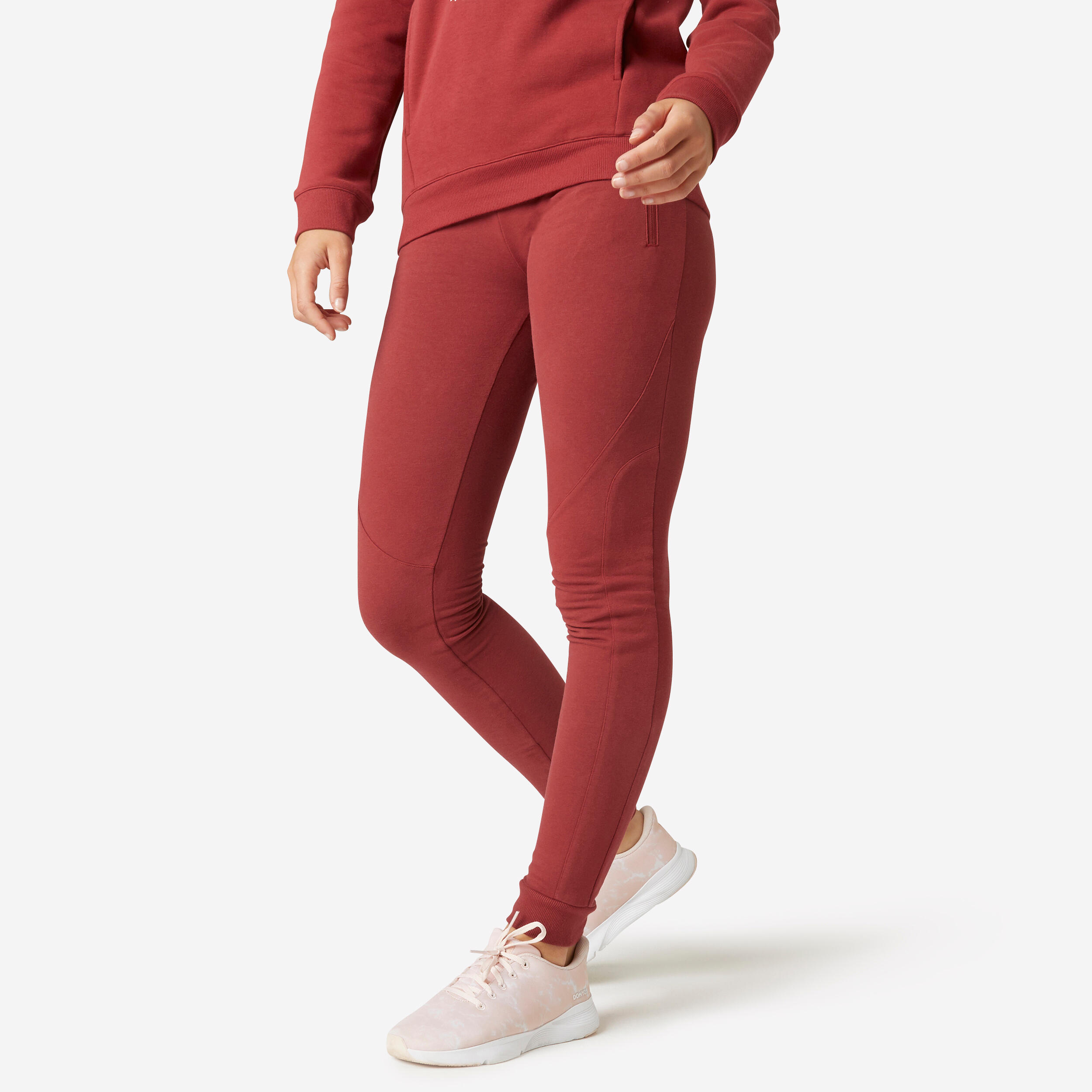 DOMYOS Women's Slim-Fit Fitness Jogging Bottoms 520 - Burgundy